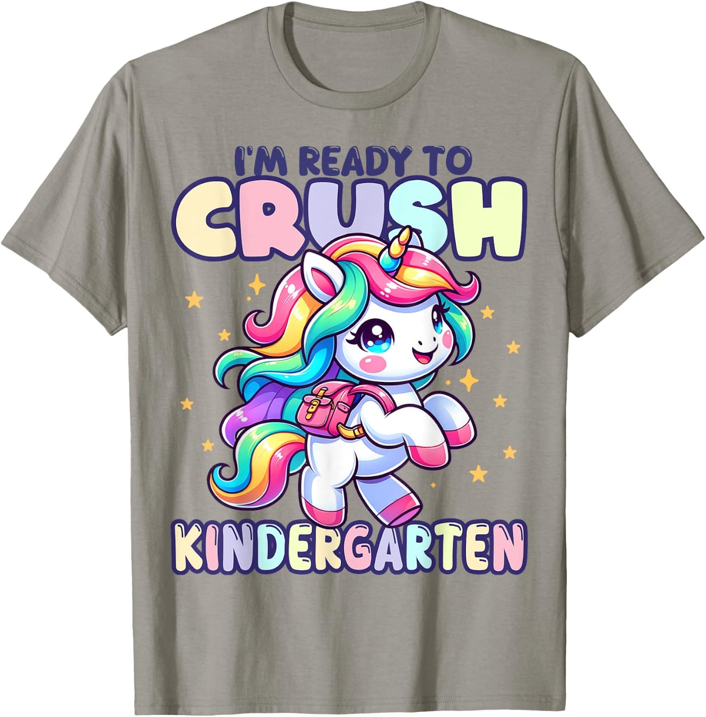 Crush Kindergarten Girls Back to School Unicorn First Day T-Shirt - T-Shirt | Sand