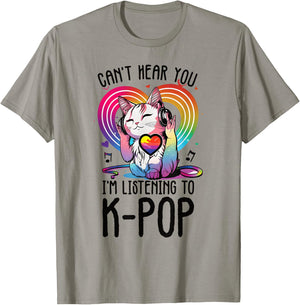 Powered By Kpop Merchandise Cat K-Pop Fashion Fangirls T-Shirt - T-Shirt | Sand