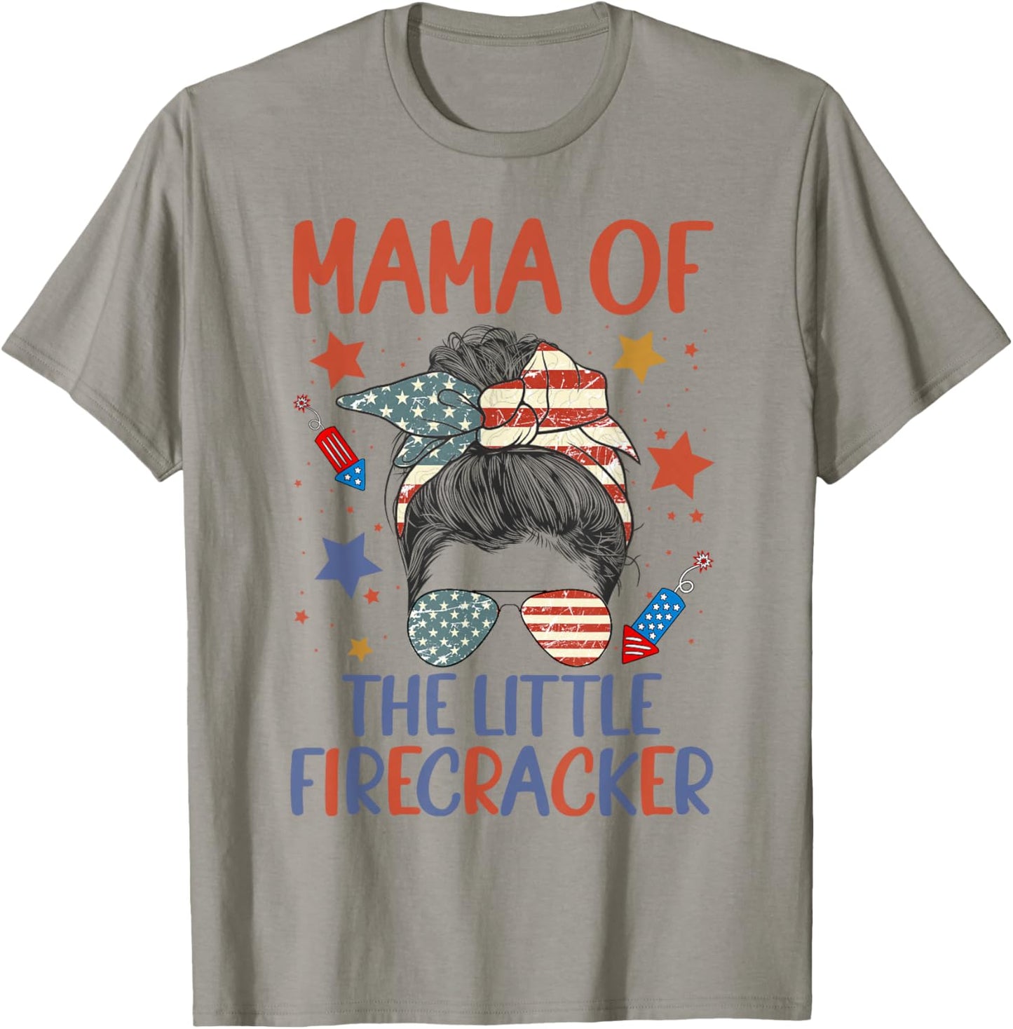 4th Of July Birthday Mama Of The Little Firecracker For Mom Men T-Shirt - T-Shirt | Sand
