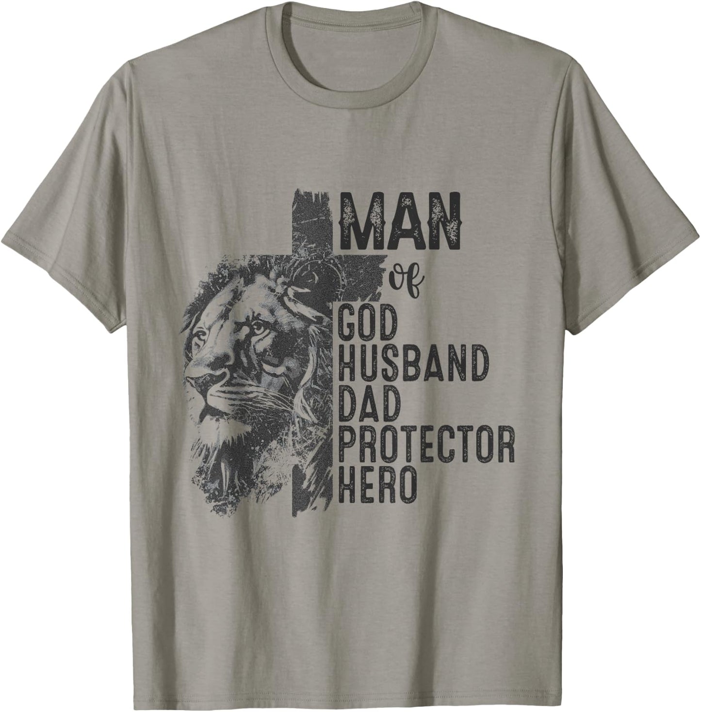 Man Of God Husband Daddy Protector Hero Lion Father's Day T-Shirt - T-Shirt | Sand
