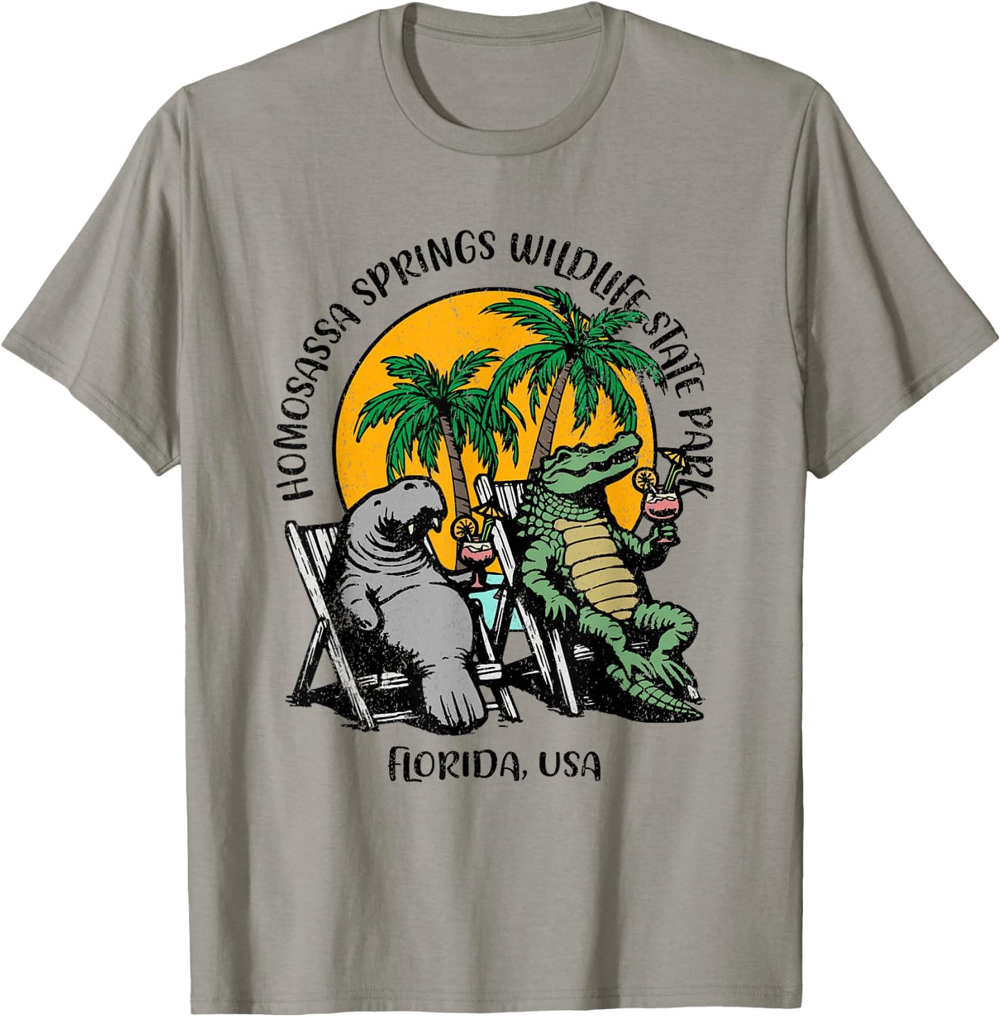 Homosassa Springs State Park Manatee Alligator Design T-Shirt - T-Shirt | Sand