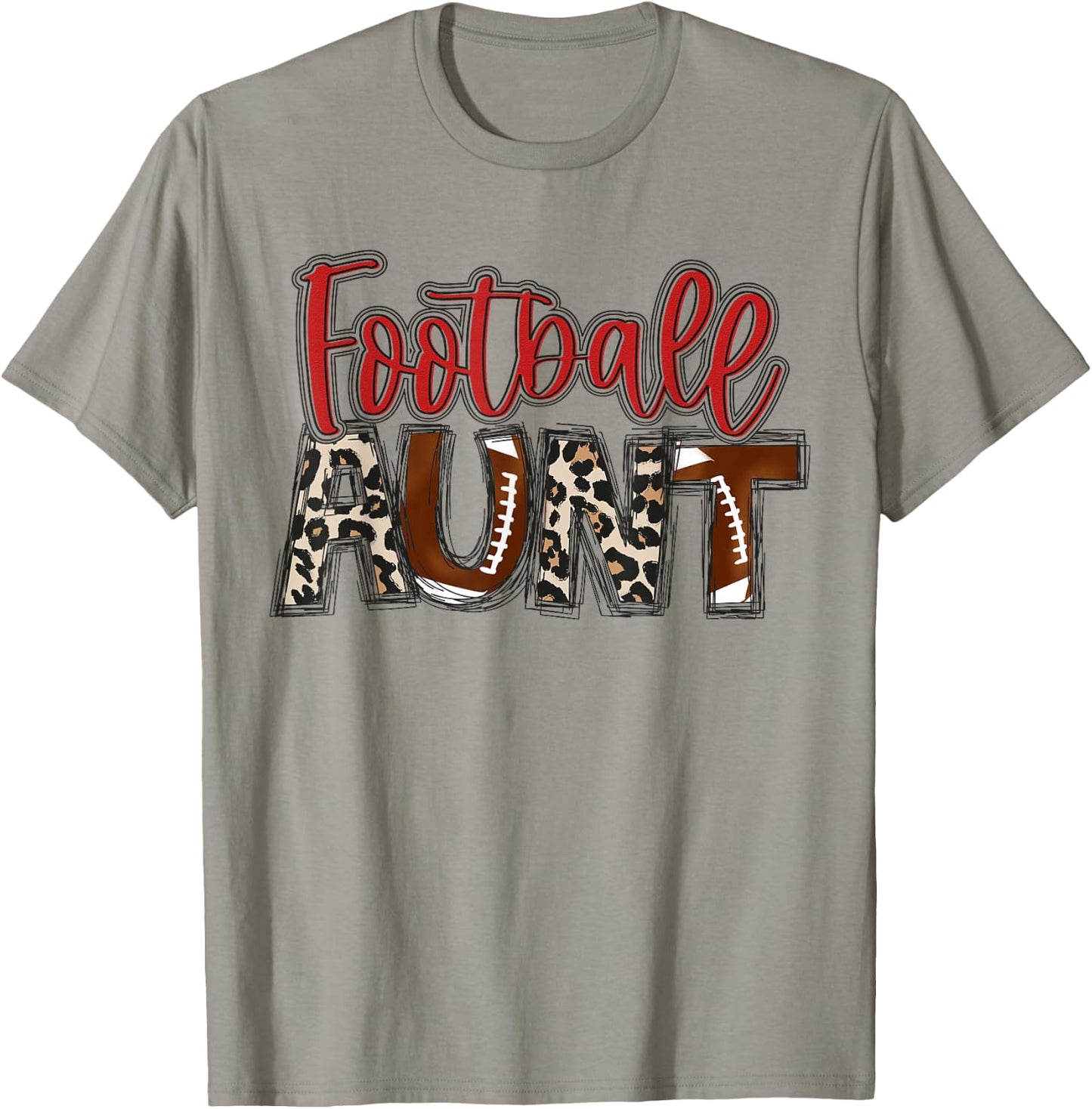 Football Aunt Leopard Red Auntie Family Football Player T-Shirt - T-Shirt | Sand