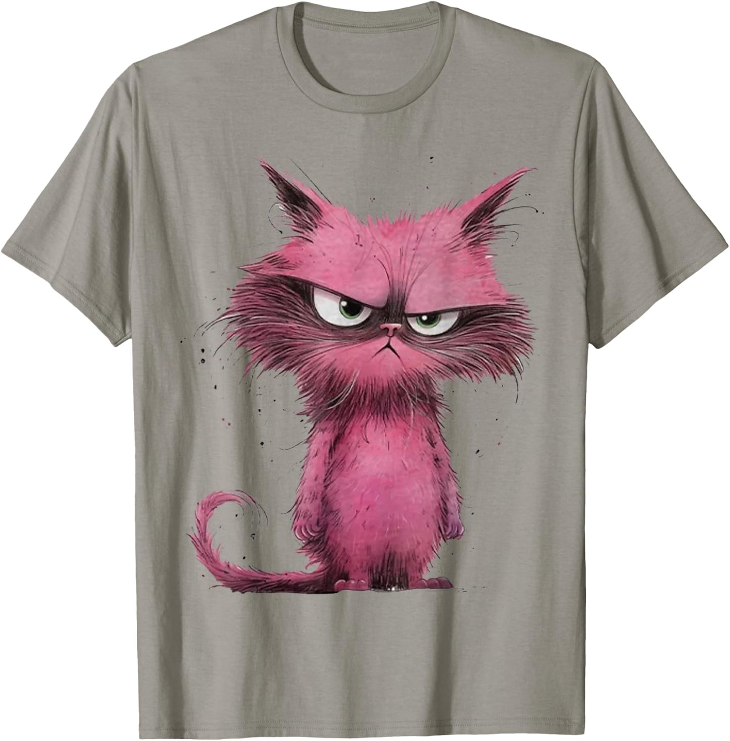 Funny Pink - Cat Angry Grumpy Cute Pet Cat lover Women Girls Kids T-Shirt - T-Shirt | Sand