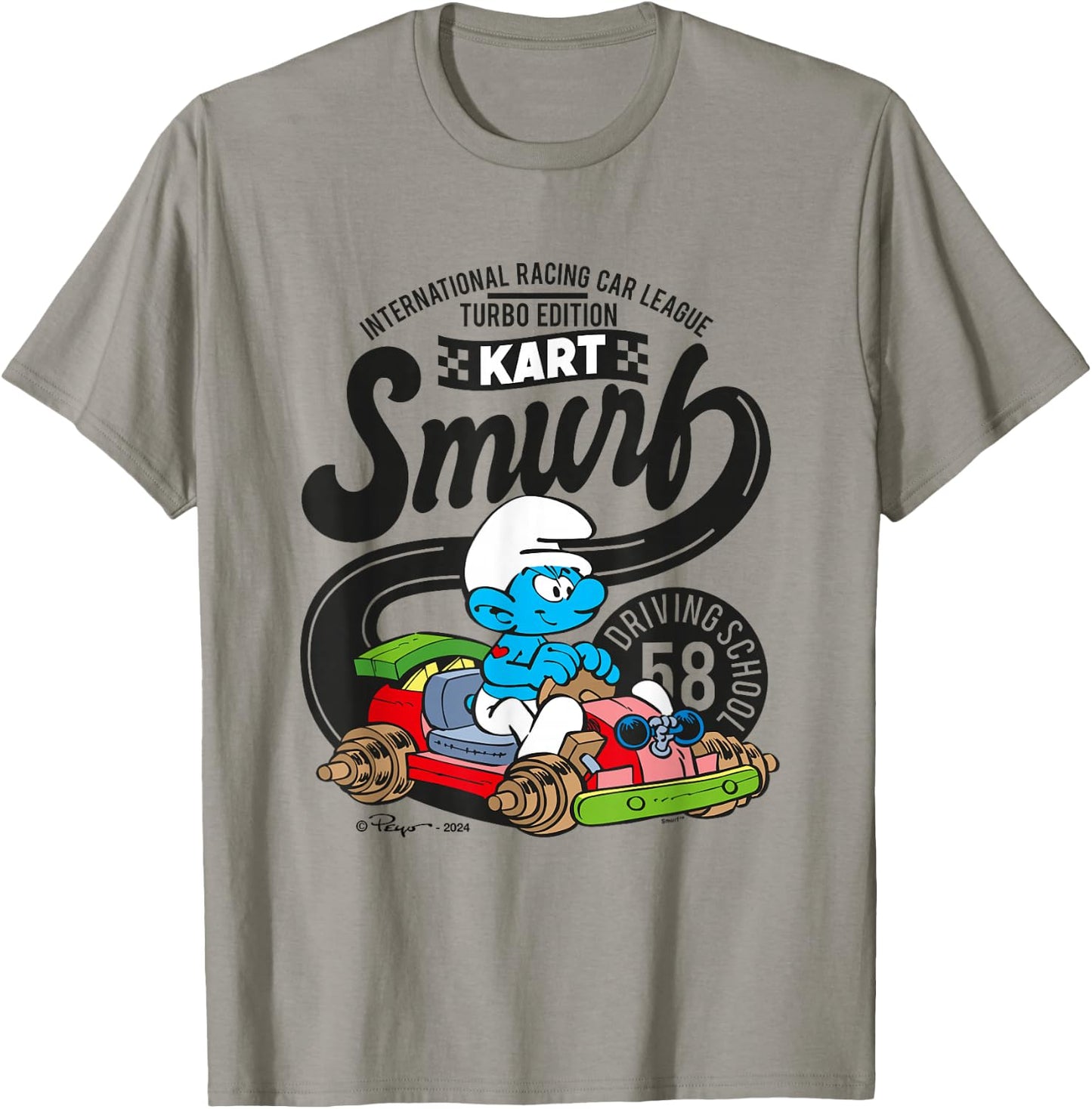 The Smurfs International Racing Car League Kart Logo T-Shirt - T-Shirt | Sand