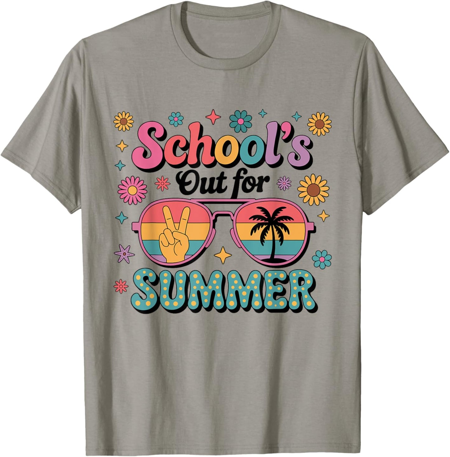 Last Day Of School Retro Fun Schools Out For Summer Teacher T-Shirt - T-Shirt | Sand
