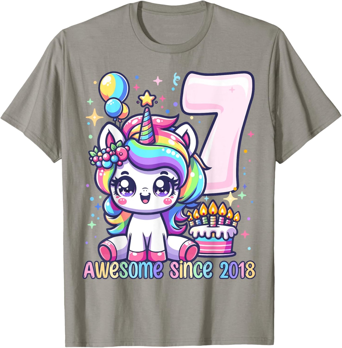 Unicorn 7th Birthday 7 Year Old Unicorn Party Girls Outfit T-Shirt - T-Shirt | Sand