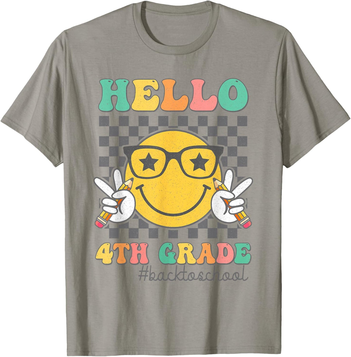 Hello 4th Grade Smile Face First Day Of School Fourth Grade T-Shirt - T-Shirt | Sand