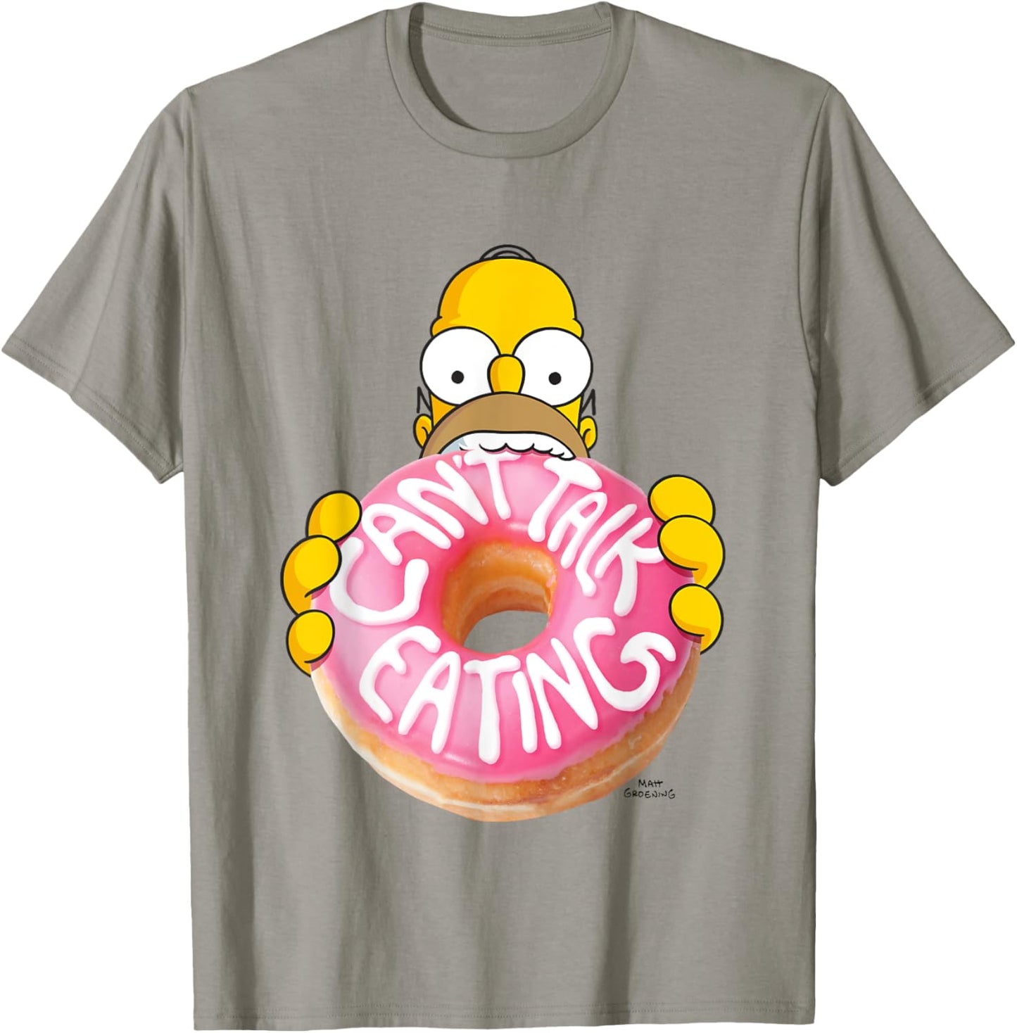 The Simpsons Homer Can't Talk Eating Big Donut Chest Logo T-Shirt - T-Shirt | Sand