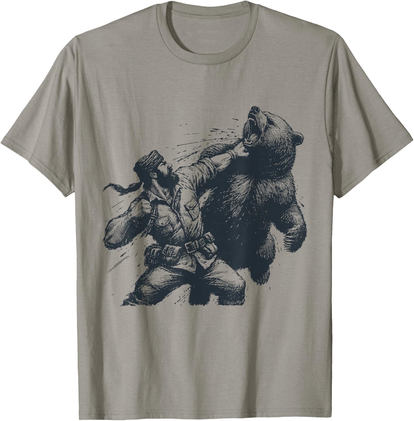 Bear Funny Man Punching Bear Retro Vintage Hunting Camping T-Shirt - T-Shirt | Sand