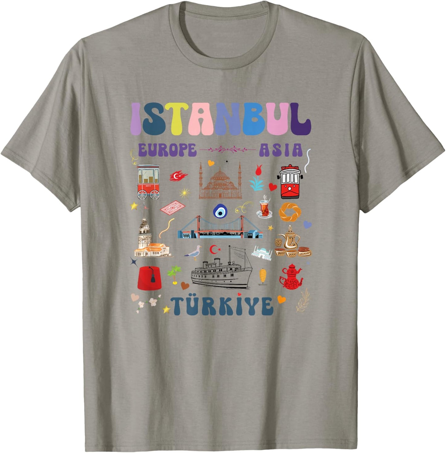Istanbul Visit Turkiye light colors turkey vivid icons T-Shirt - T-Shirt | Sand