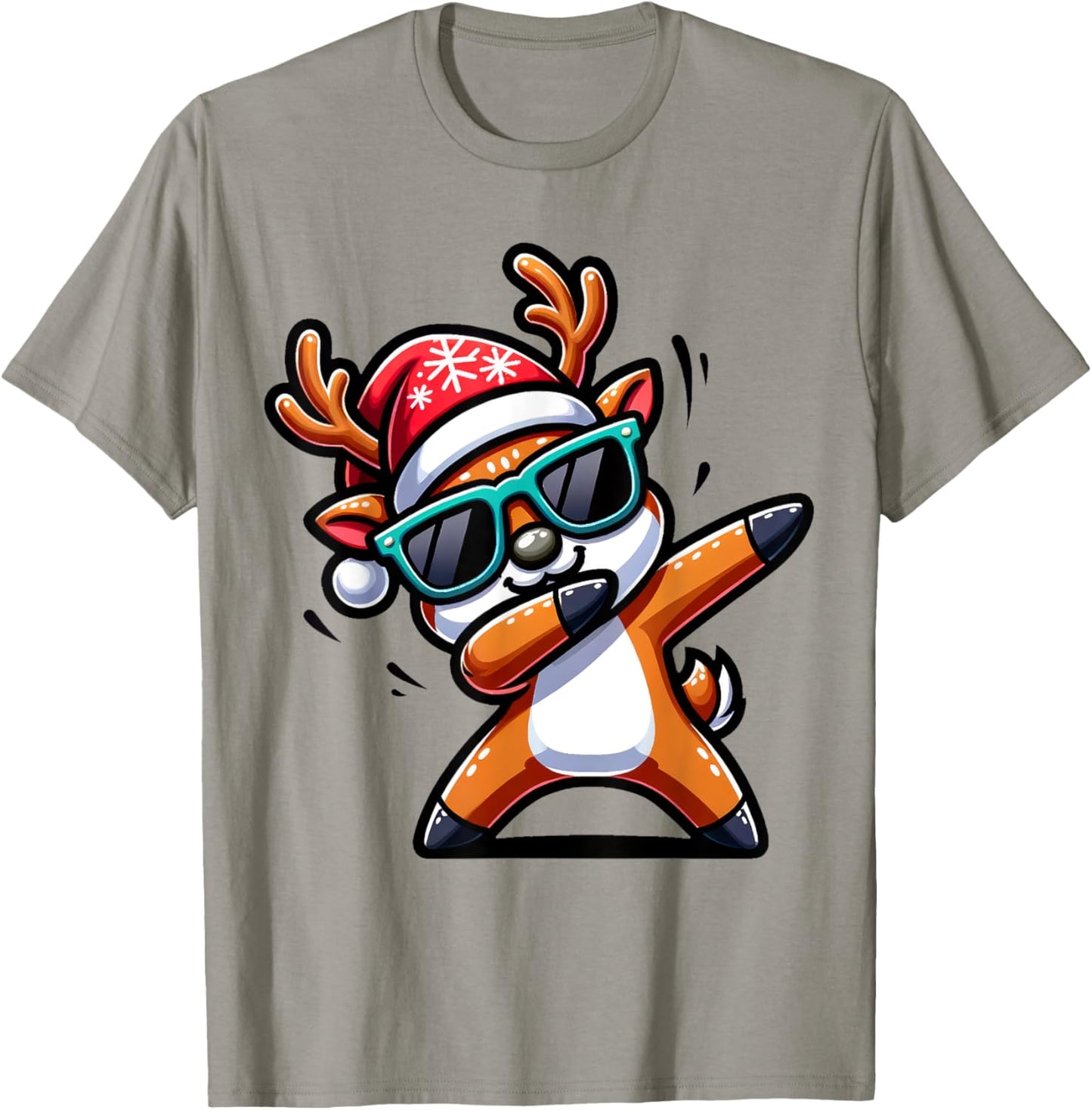 Christmas Reindeer Boys Dabbing Reindeer Santa Xmas Funny T-Shirt - T-Shirt | Sand