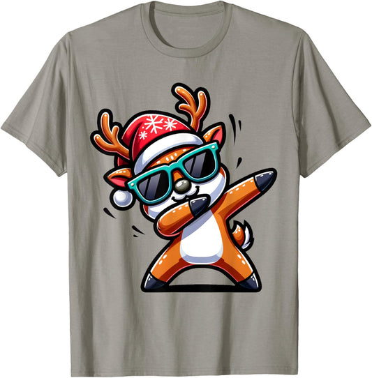 Christmas Reindeer Boys Dabbing Reindeer Santa Xmas Funny T-Shirt - T-Shirt | Sand
