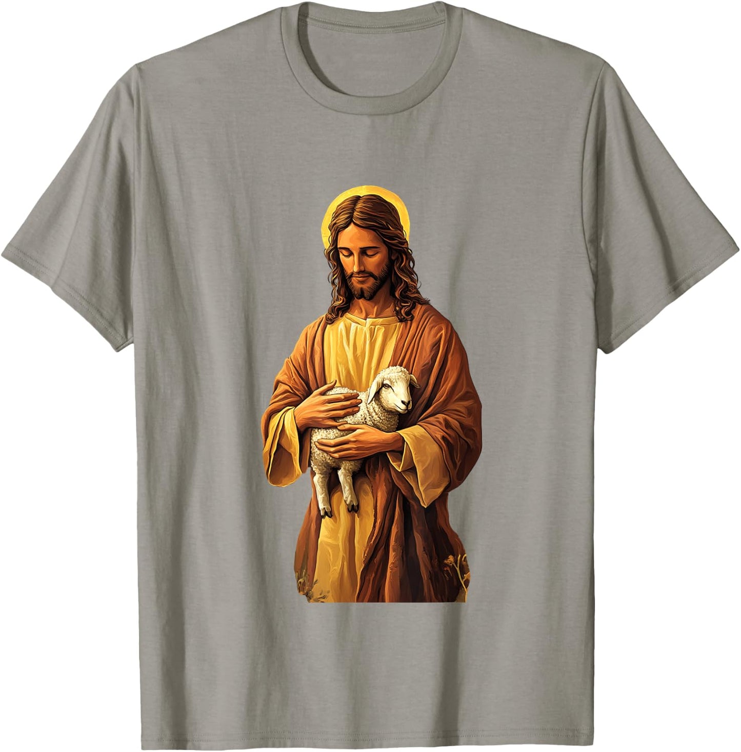 Jesus Holding Lamb Good Shepherd T-Shirt - T-Shirt | Sand