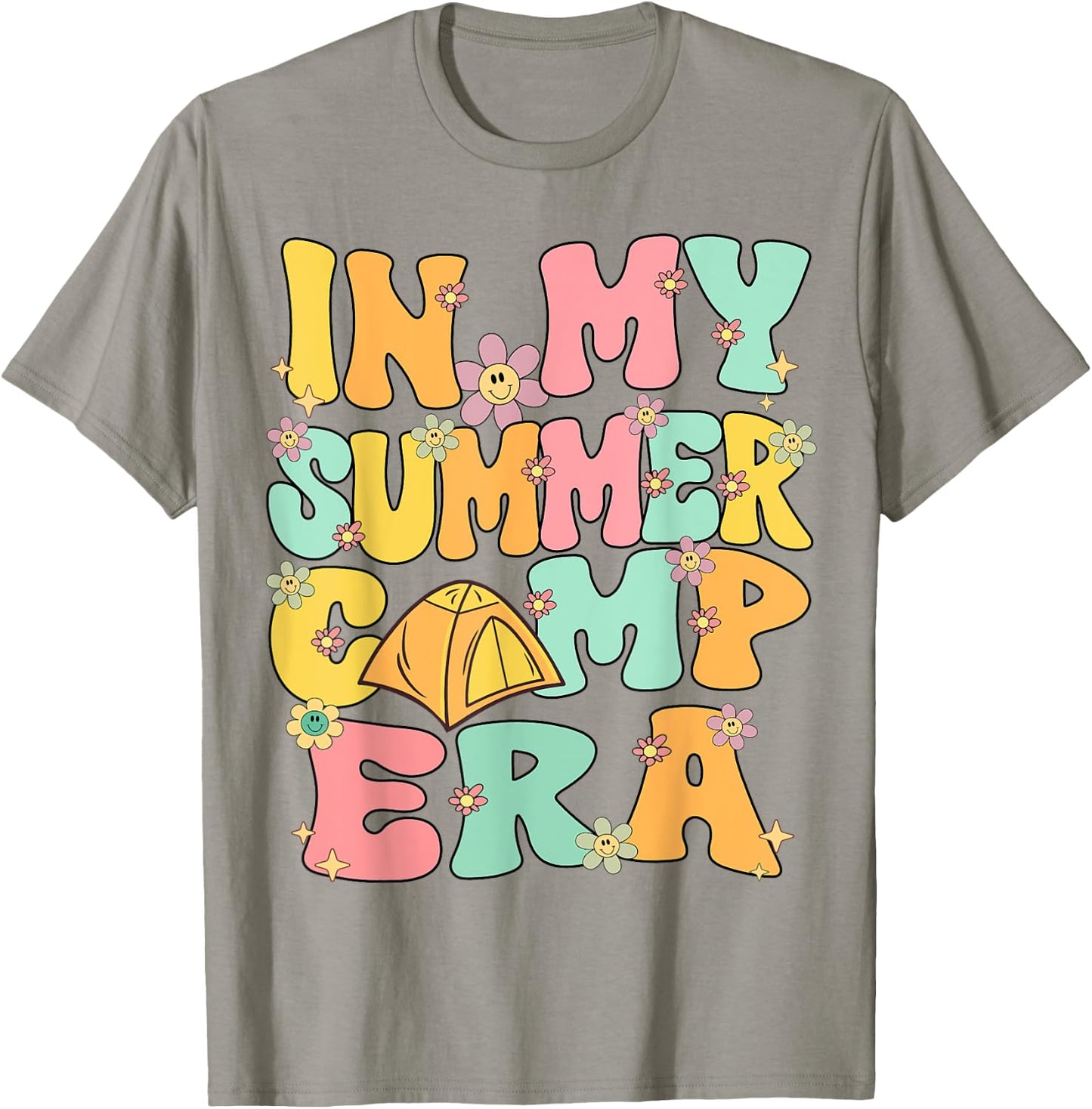 In My Summer Camp Era Retro Groovy Summer Camp Camping Funny T-Shirt - T-Shirt | Sand