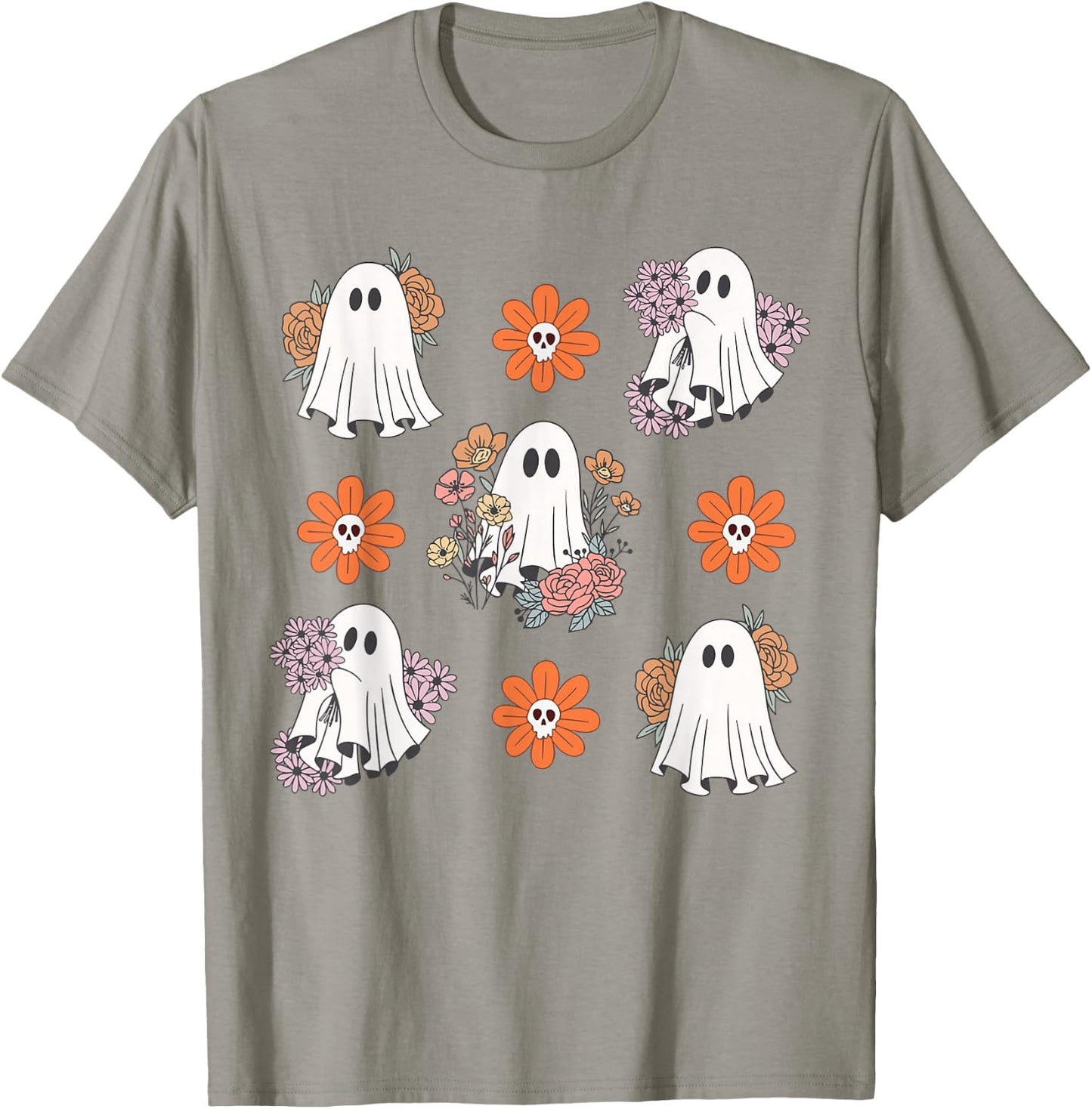 Cute Ghost Flower Halloween Pumpkin Spooky Season Women Kids T-Shirt - T-Shirt | Sand