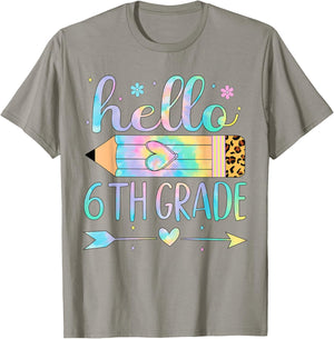 Tie Dye 6th Grade Back To School Hello Sixth Grade Teacher T-Shirt - T-Shirt | Sand