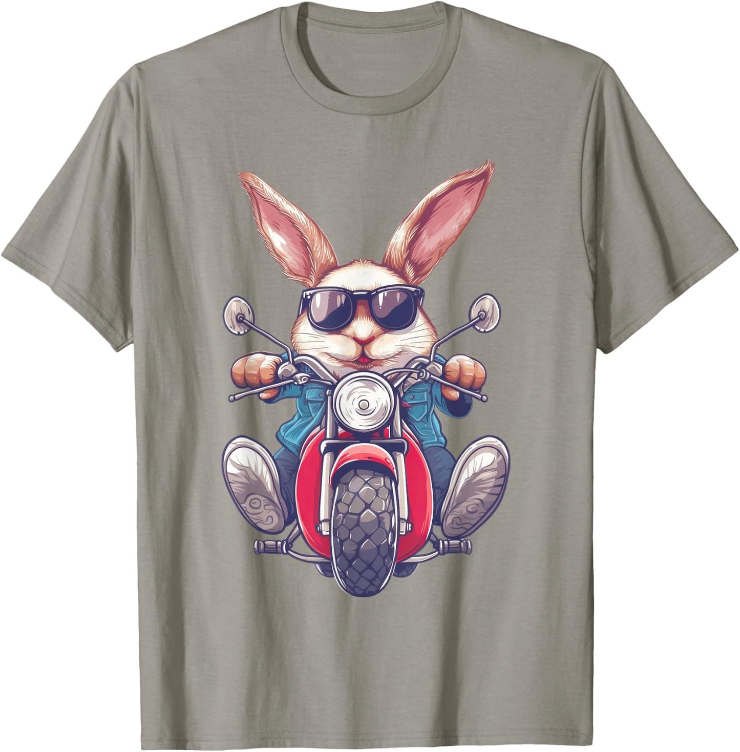 Easter Bunny Rabbit with Sunglasses Riding Motorcycle T-Shirt - T-Shirt | Sand