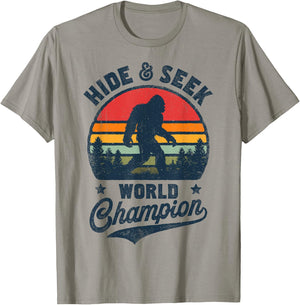 Bigfoot Hide And Seek World Champion Sasquatch Retro Vintage T-Shirt - T-Shirt | Sand