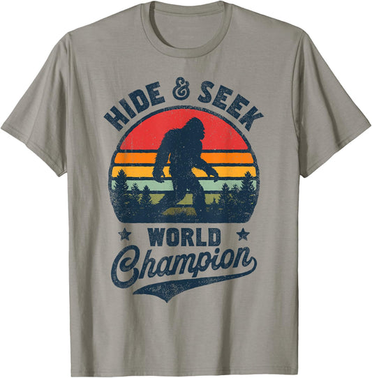 Bigfoot Hide And Seek World Champion Sasquatch Retro Vintage T-Shirt - T-Shirt | Sand