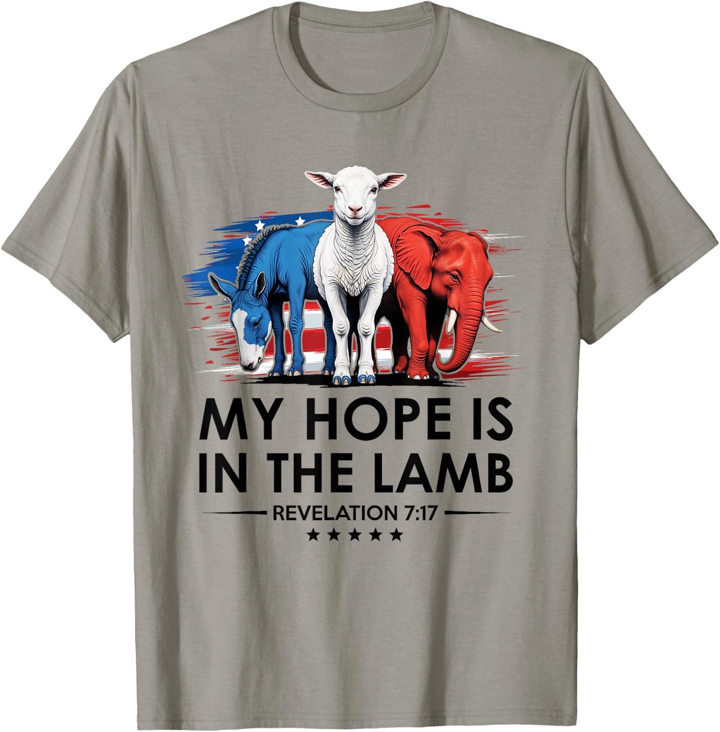 My Hope is in the Lamb Elephant Donkey USA Funny Scripture T-Shirt - T-Shirt | Sand