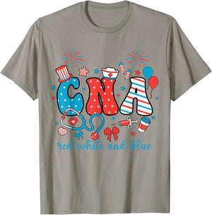 Red White And Blue CNA 4th of July Patriotic Nurse American T-Shirt - T-Shirt | Sand