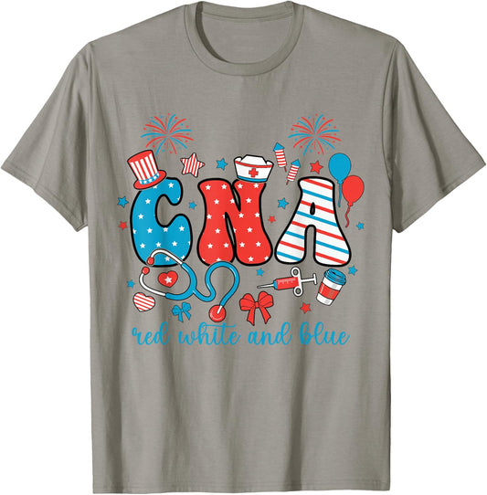 Red White And Blue CNA 4th of July Patriotic Nurse American T-Shirt - T-Shirt | Sand