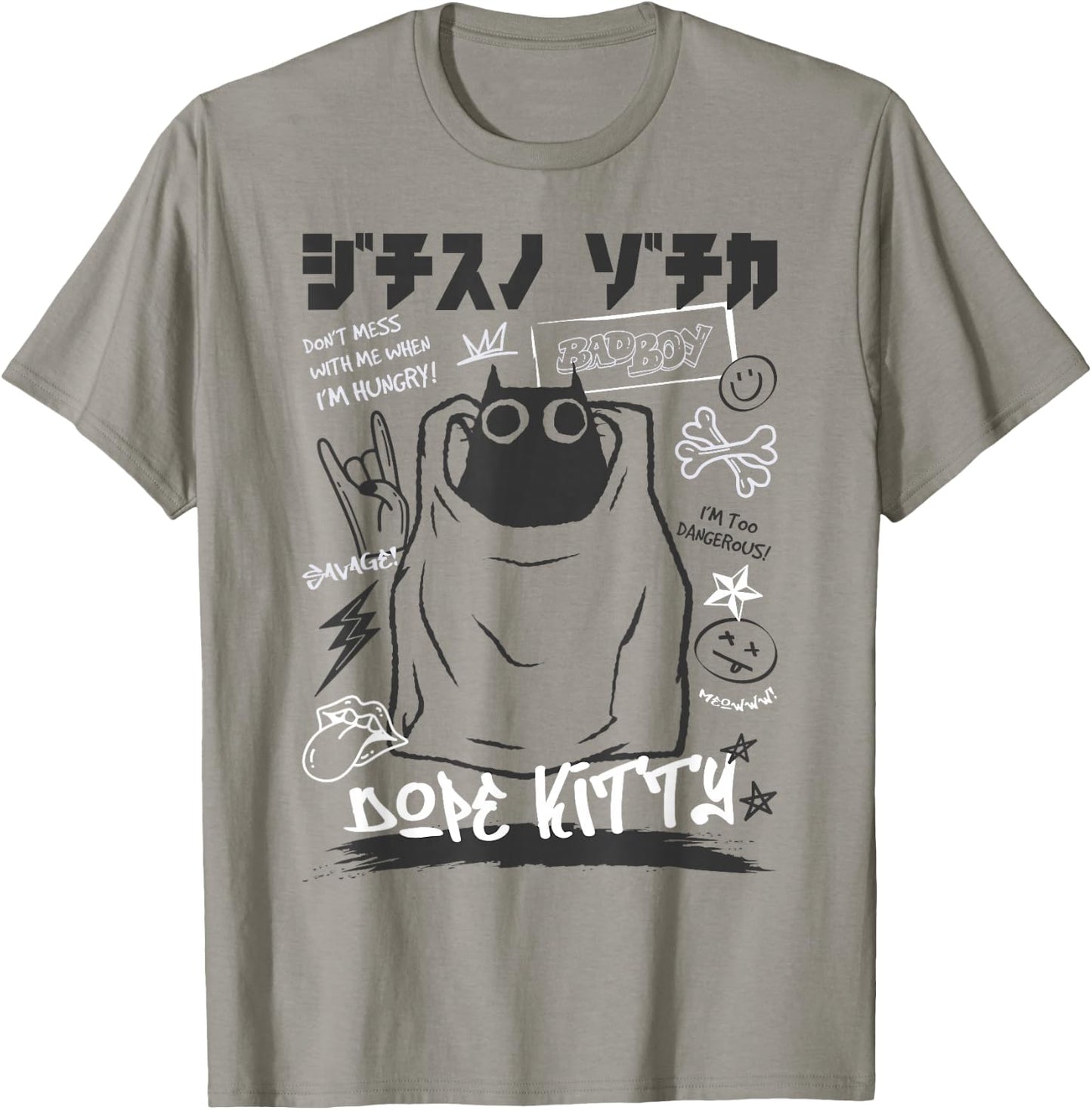 Funny Japanese Cartoon Black Cat Humorous Kitty T-Shirt - T-Shirt | Sand