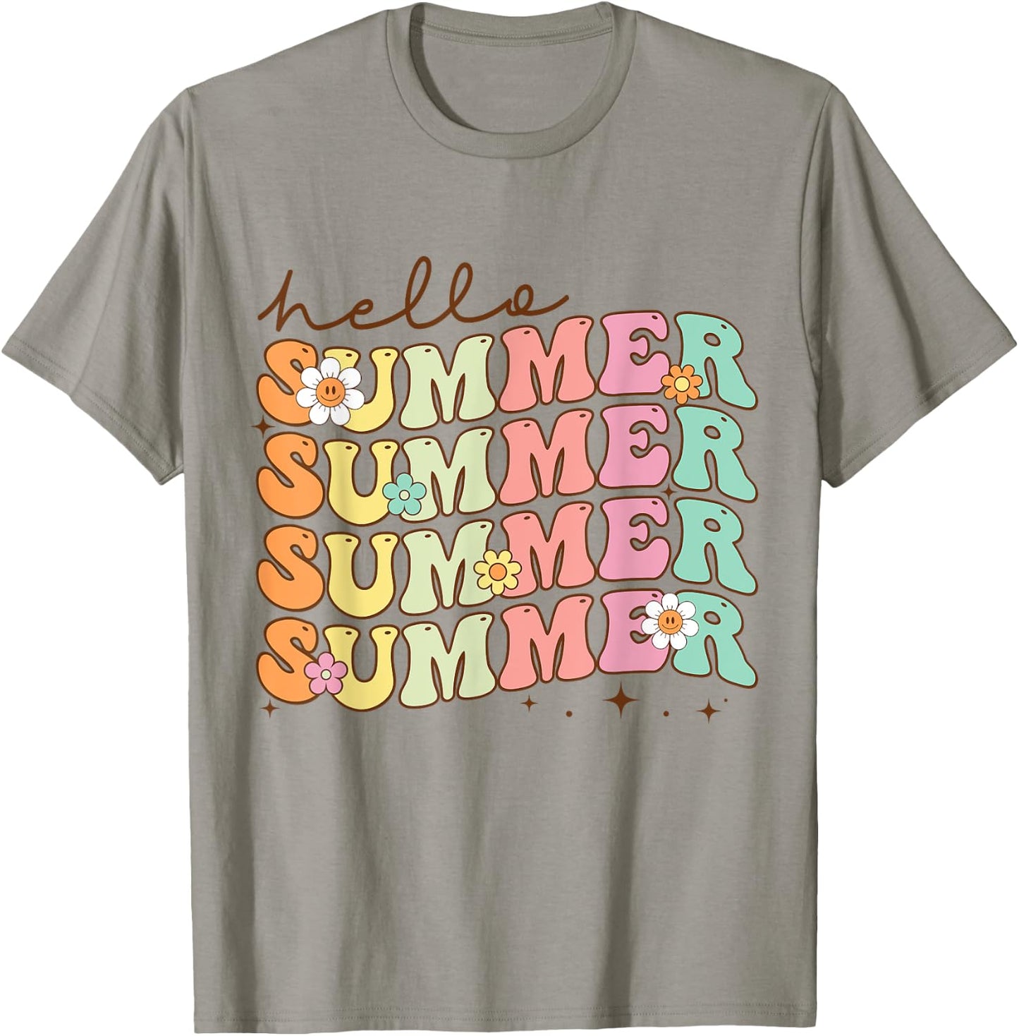 Retro Groovy Summer Women Men Kids Hello Summer Vacation T-Shirt - T-Shirt | Sand