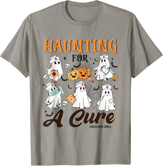 Oncology Nurse Halloween Spooky Heme Onc Rn Ghost Chemo T-Shirt - T-Shirt | Sand