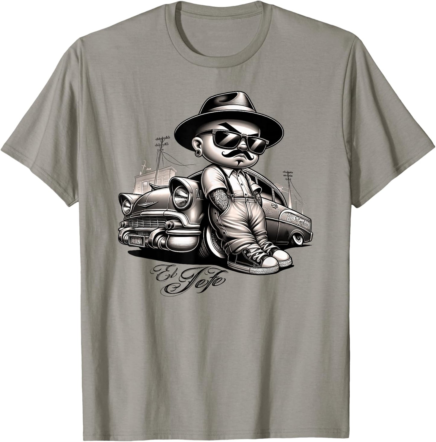EL JEFE Bomba Lowrider Chicano Homie Tattoo Cholo Pachuco T-Shirt - T-Shirt | Sand