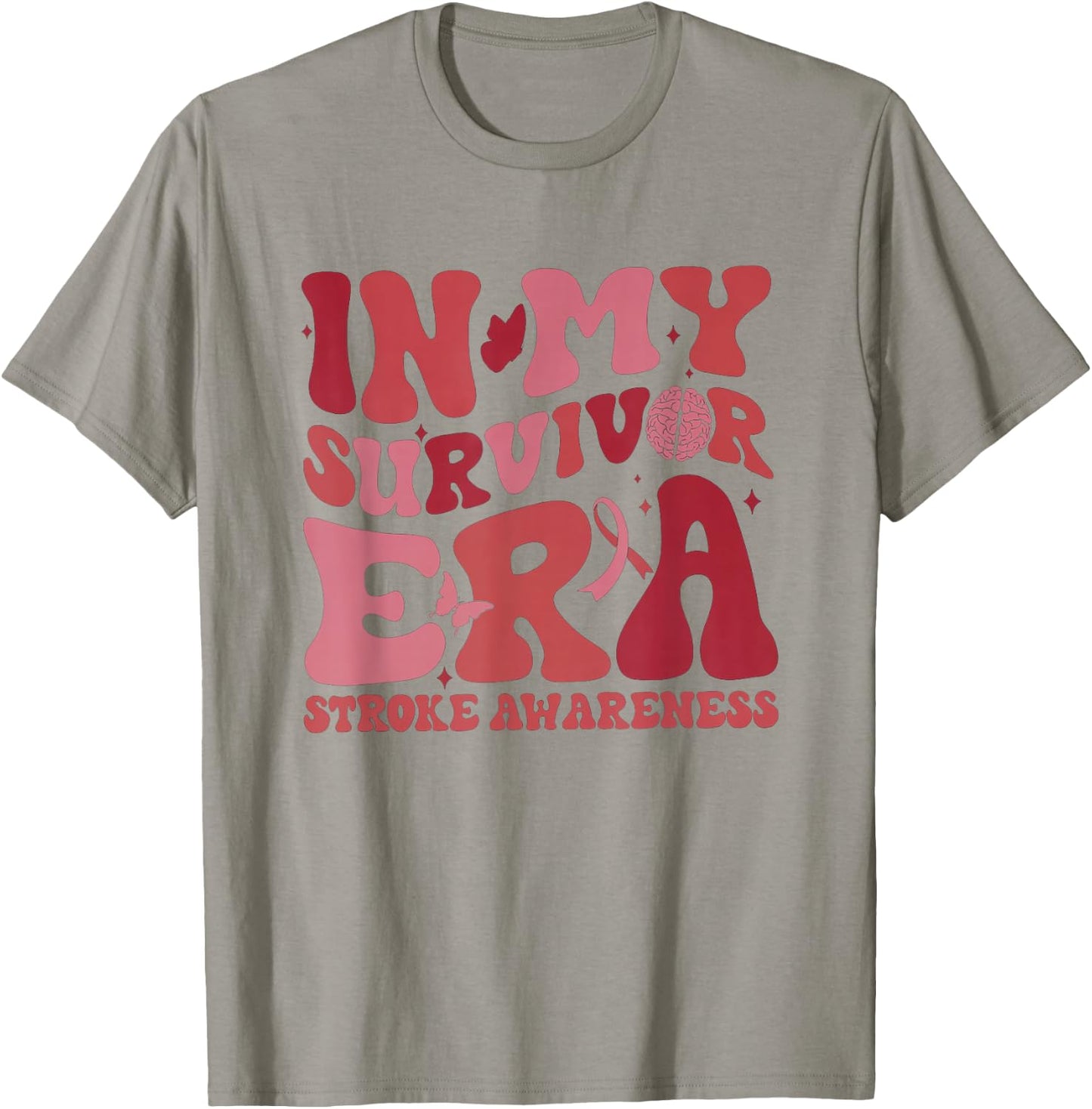 Retro Groovy in My Survivor Era Red Ribbon Stroke Awareness T-Shirt - T-Shirt | Sand