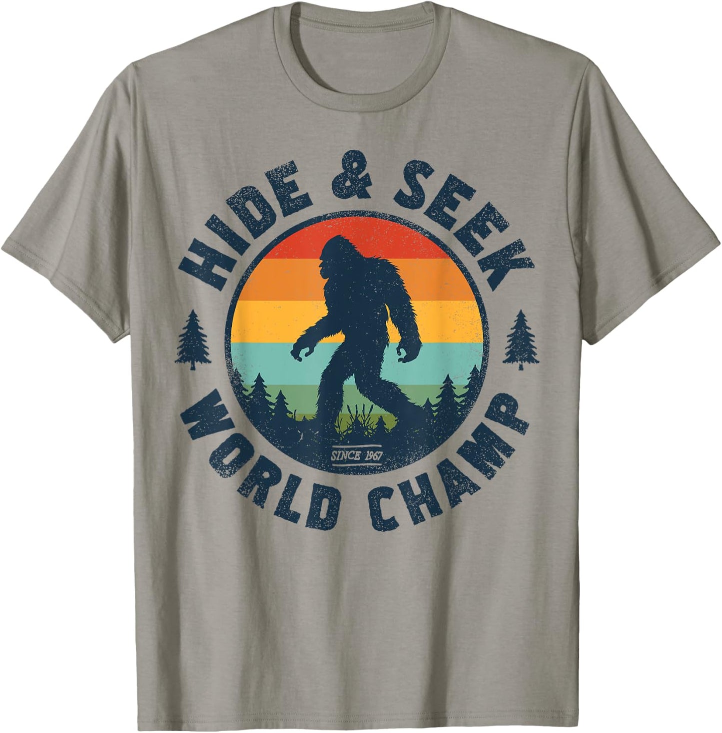 Bigfoot Hide And Seek World Champion Sasquatch Retro Vintage T-Shirt - T-Shirt | Sand