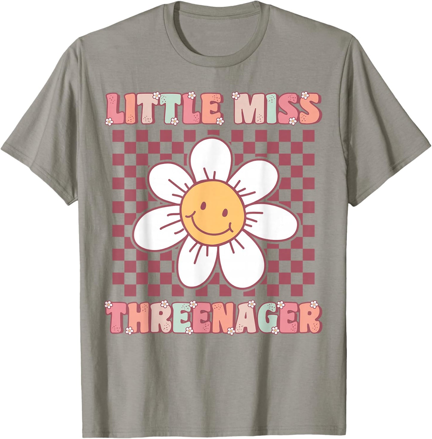Little Miss Threenager Cute Groovy 3rd Birthday Party Flower T-Shirt - T-Shirt | Sand