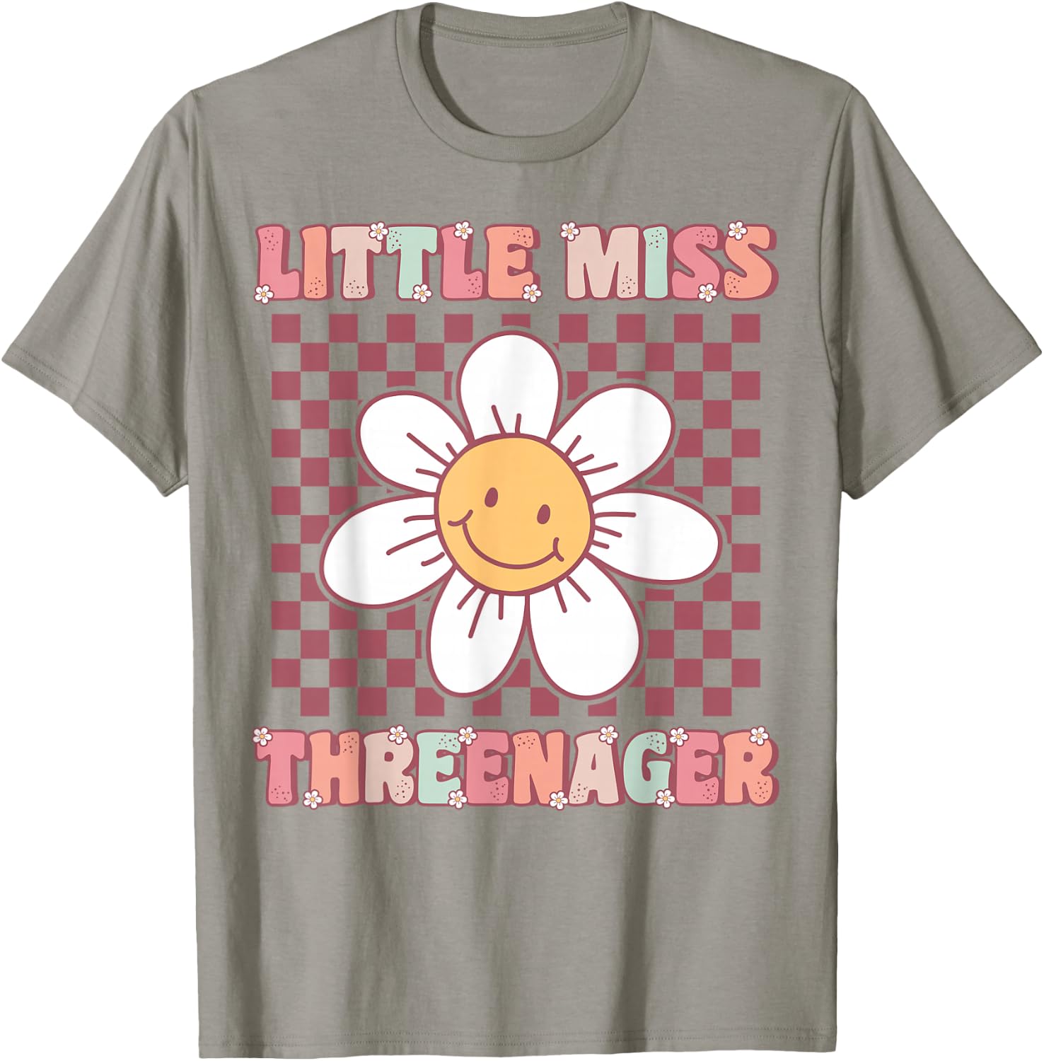 Little Miss Threenager Cute Groovy 3rd Birthday Party Flower T-Shirt - T-Shirt | Sand