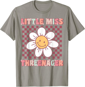 Little Miss Threenager Cute Groovy 3rd Birthday Party Flower T-Shirt - T-Shirt | Sand