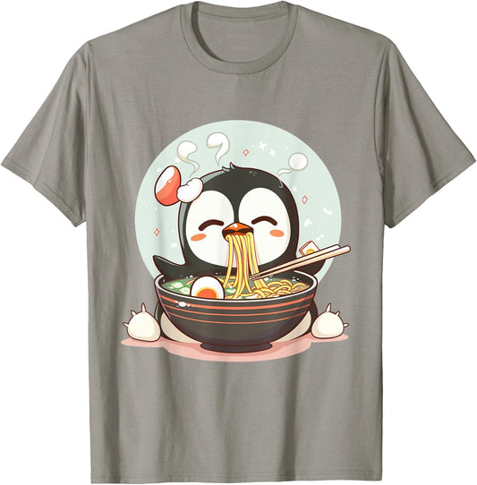 Penguin Ramen Anime Kawaii Eating Girls Teens Gifs T-Shirt - T-Shirt | Sand