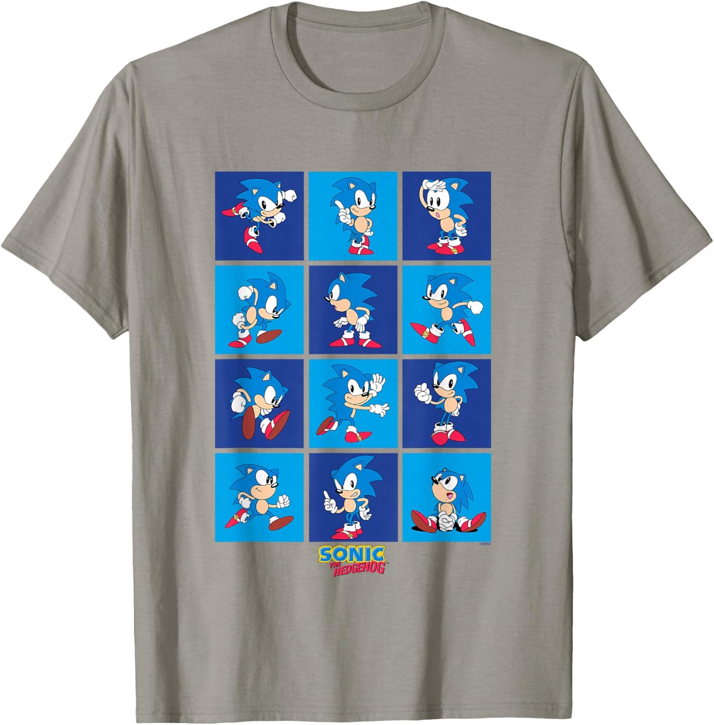 Sonic The Hedgehog Many Poses Of Sonic Retro Panels T-Shirt - T-Shirt | Sand