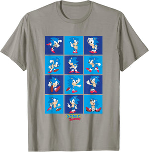Sonic The Hedgehog Many Poses Of Sonic Retro Panels T-Shirt - T-Shirt | Sand