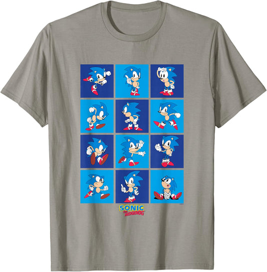 Sonic The Hedgehog Many Poses Of Sonic Retro Panels T-Shirt - T-Shirt | Sand