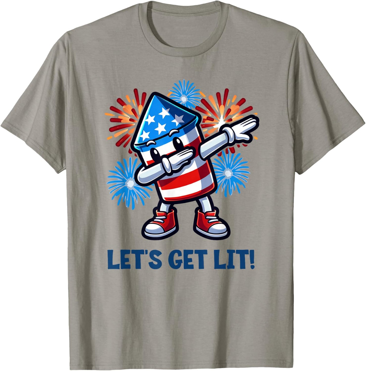 4th of July Let's Get Lit Dabbing Rocket Fireworks Patriotic T-Shirt - T-Shirt | Sand
