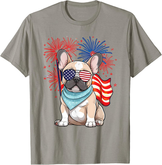 French Bulldog American Flag Frenchie Patriotic 4th of July Kids Men T-Shirt - T-Shirt | Sand
