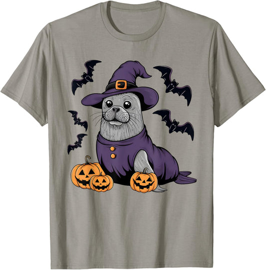 Pumpkin Bat Witch Costume Sea Lion Halloween T-Shirt - T-Shirt | Sand