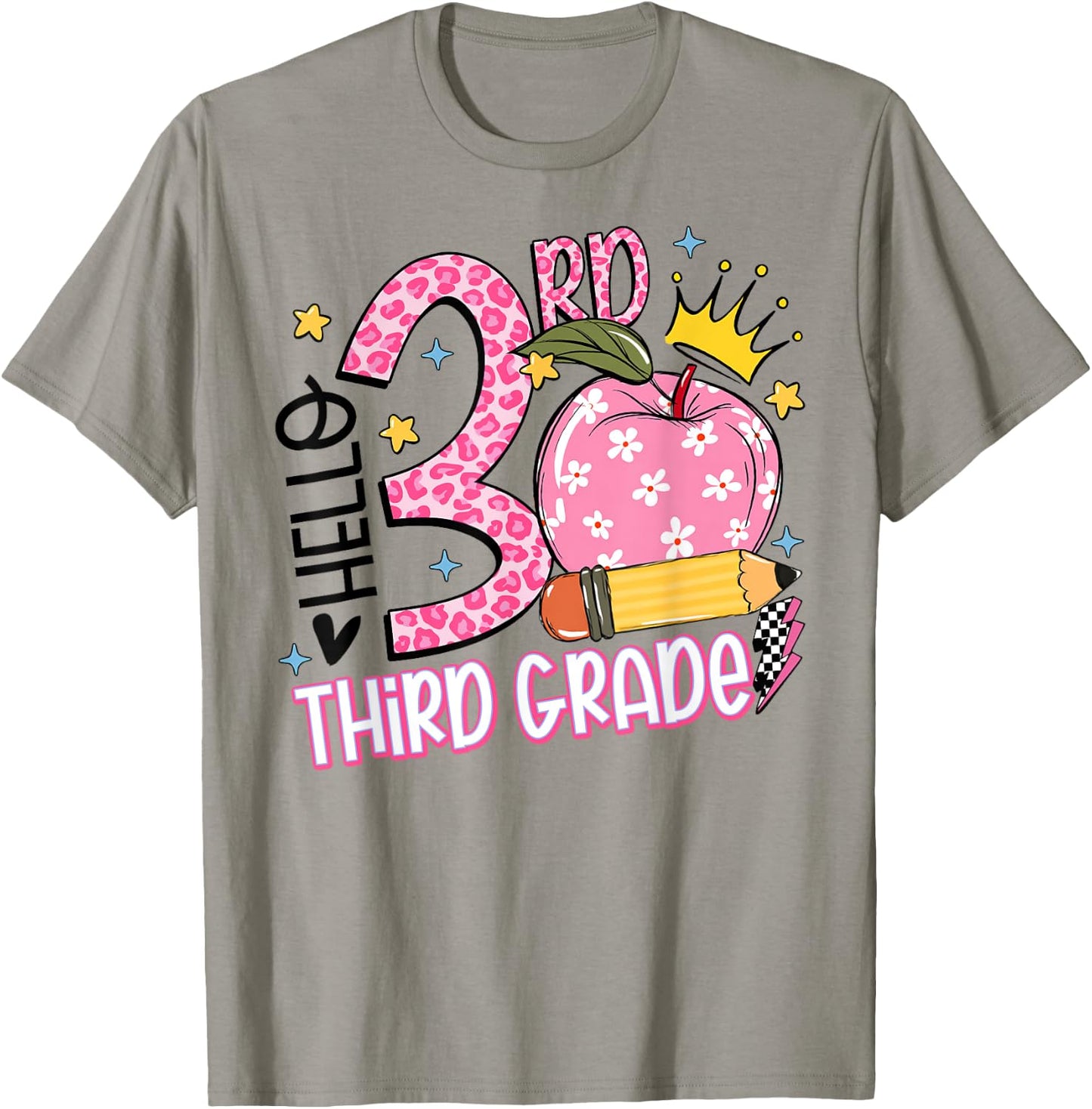 Hello 3rd Third Grade Back To School Pink Leopard Teacher Men Women Girls Kids T-Shirt - T-Shirt | Sand