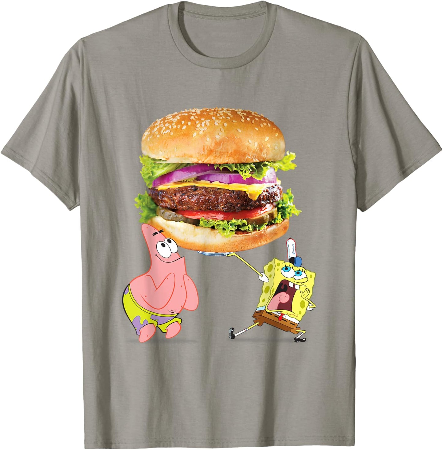 SpongeBob SquarePants & Patrick Star Giant Photo Real Burger T-Shirt - T-Shirt | Sand