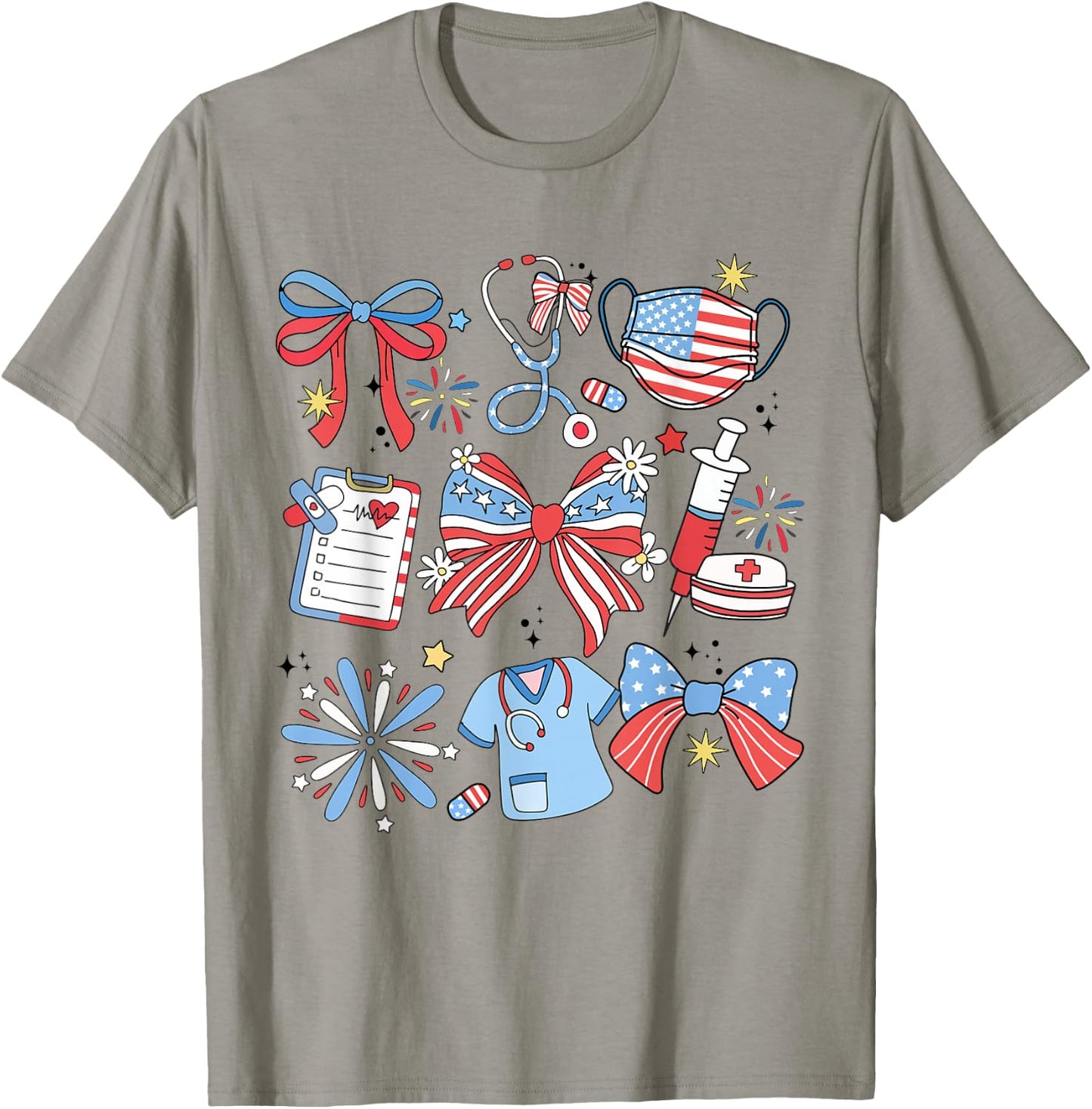 Coquette Bow 4th July Nurse ICU Nurse CRNA Surgical Medical T-Shirt - T-Shirt | Sand