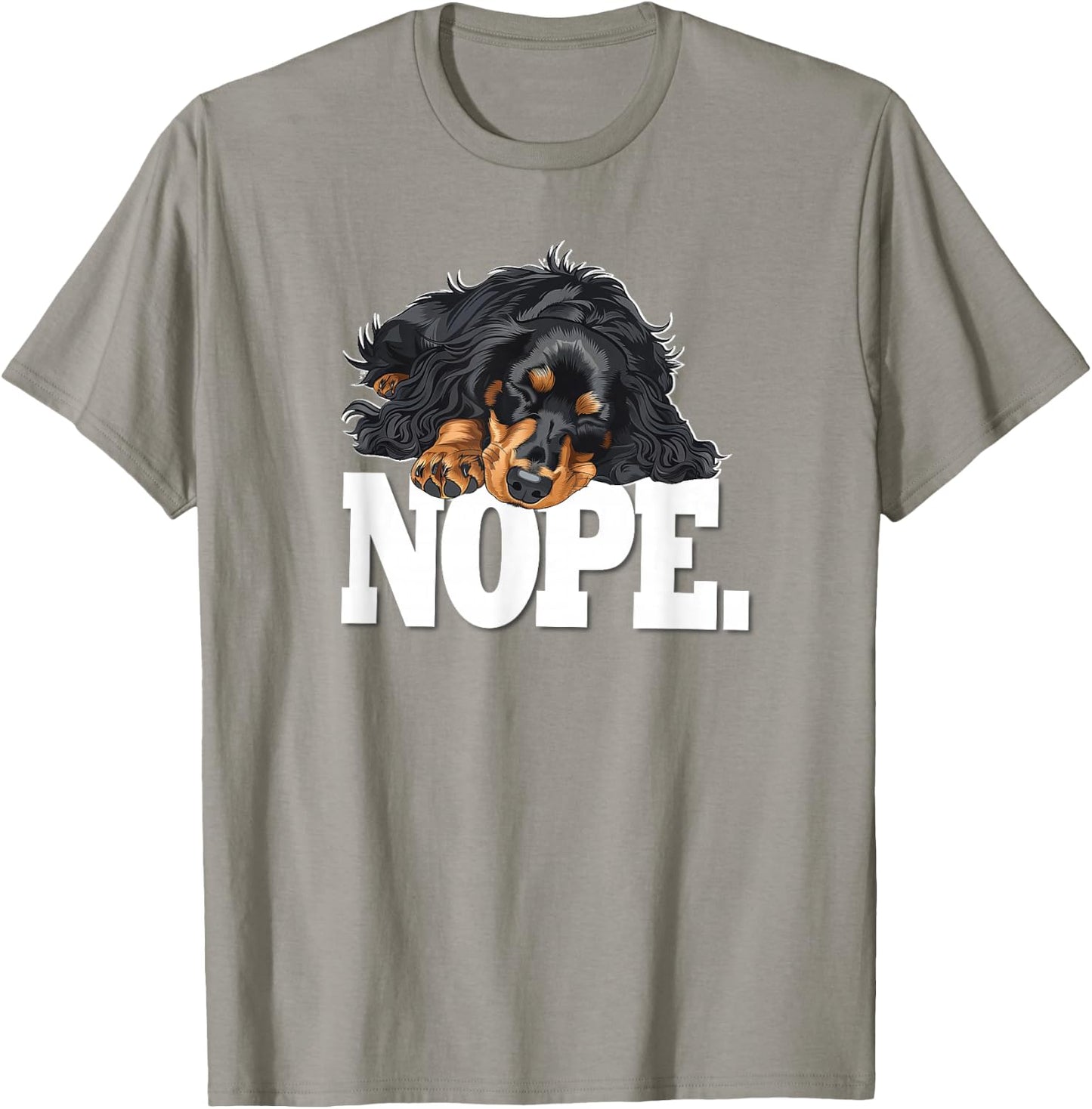 Funny Sleeping NOPE Black Long Haired Dachshund Lover T-Shirt - T-Shirt | Sand