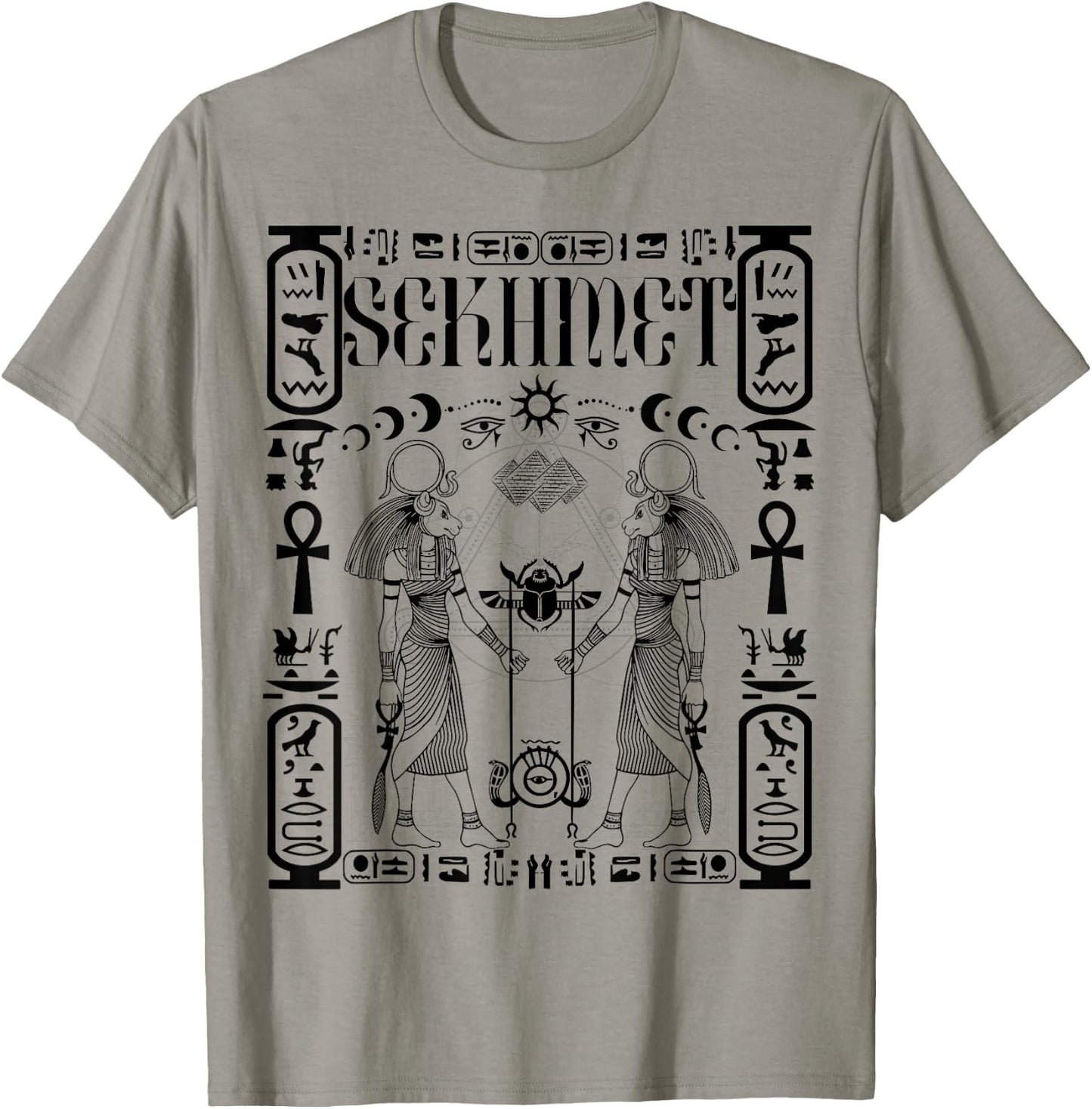 Sacred Geometry Science Egyptian Goddess Sekhmet Ankh T-Shirt - T-Shirt | Sand