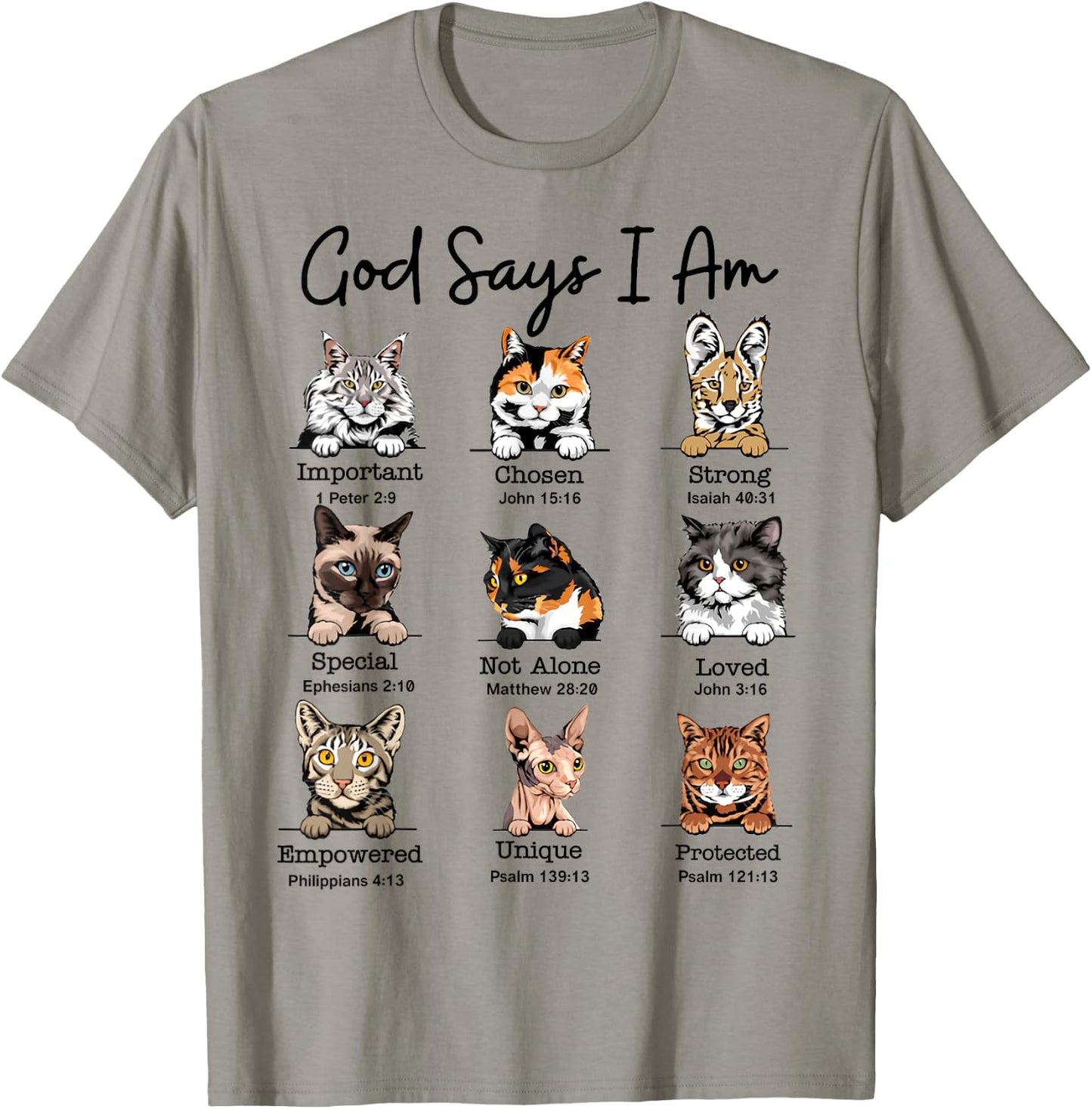 God Says I Am Cat Funny Cats Lover Bible Verse Christian Women Kids T-Shirt - T-Shirt | Sand