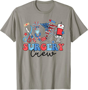 Retro Surgery Crew American Flag Surgical Tech 4th Of July Men T-Shirt - T-Shirt | Sand