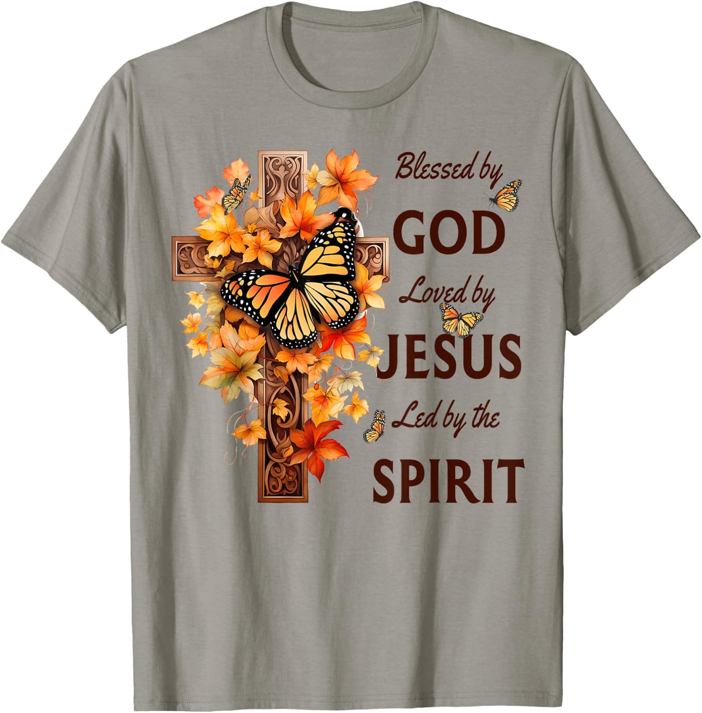 Blessed by God Loved by Jesus Fall Harvest Cross T-Shirt - T-Shirt | Sand